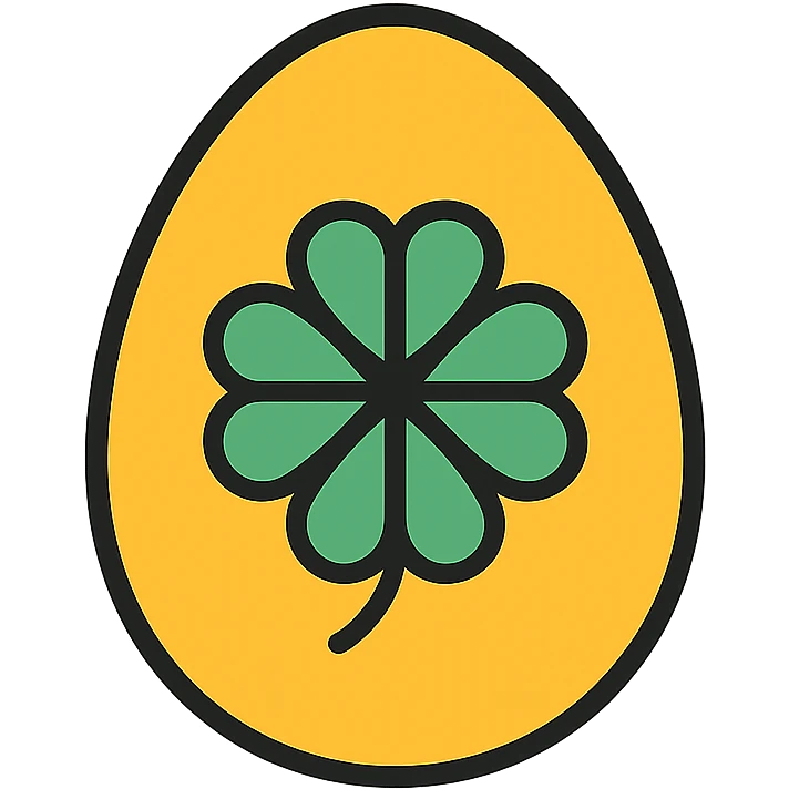 a golden egg with a four-leaf clover, symbolizing luck, clean style emoji