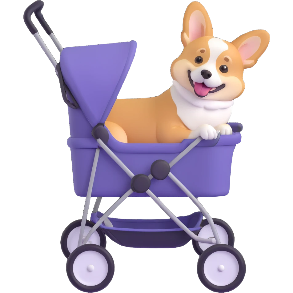 corgi sitting happily in a dog stroller emoji