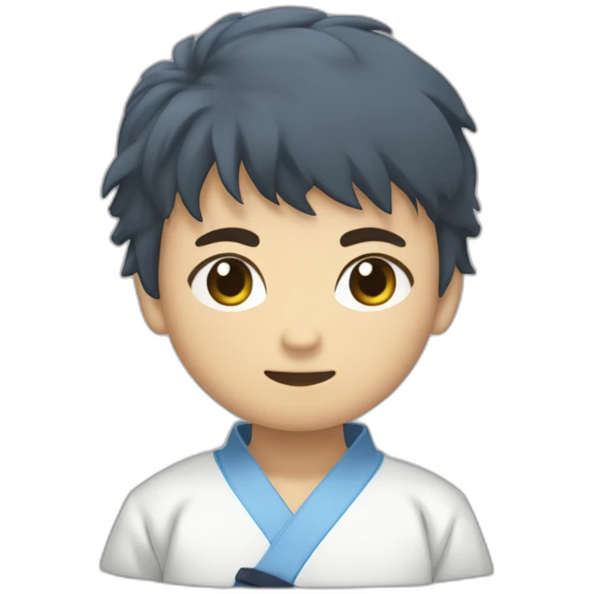 Un niño judoka con pelo y fuerte fisicamente emoji