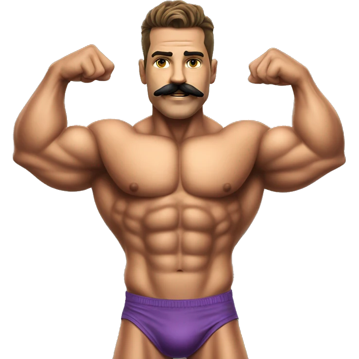 Muscular gay bodybuilder with mustache bikini realistic emoji