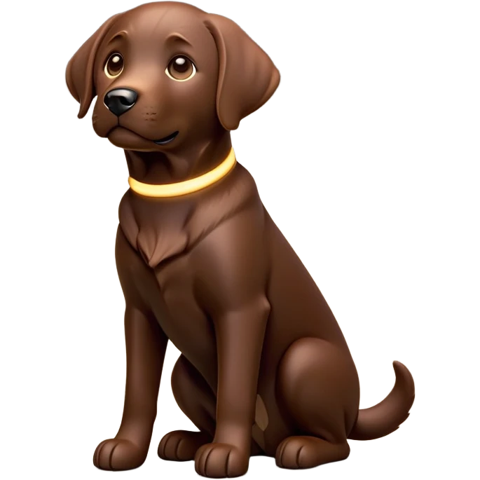 cinematic-[Labrador retriever]-realistic-full-body-sitting-emoji,-tail-resting-loosely-beside-its-paws,-head-tilted-dramatically, -sleek-[chocolate]-fur,-simplified-yet-realistic-focused-features,-highly-detailed,-glowing-with-an-almost-sarcastic-glow emoji