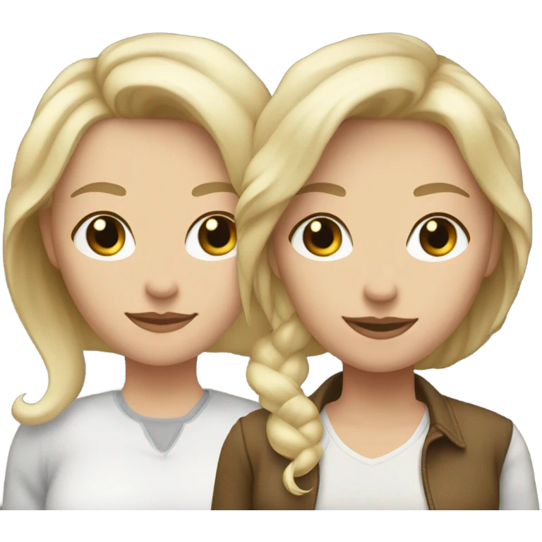 caucasian Lesbian couple, one blonde other dark haired both girls very pretty  emoji