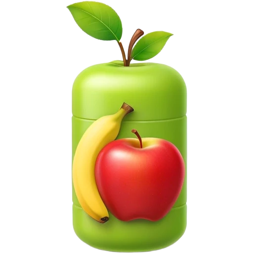 gas cannister surrounded by an apple, banana, and grape emoji