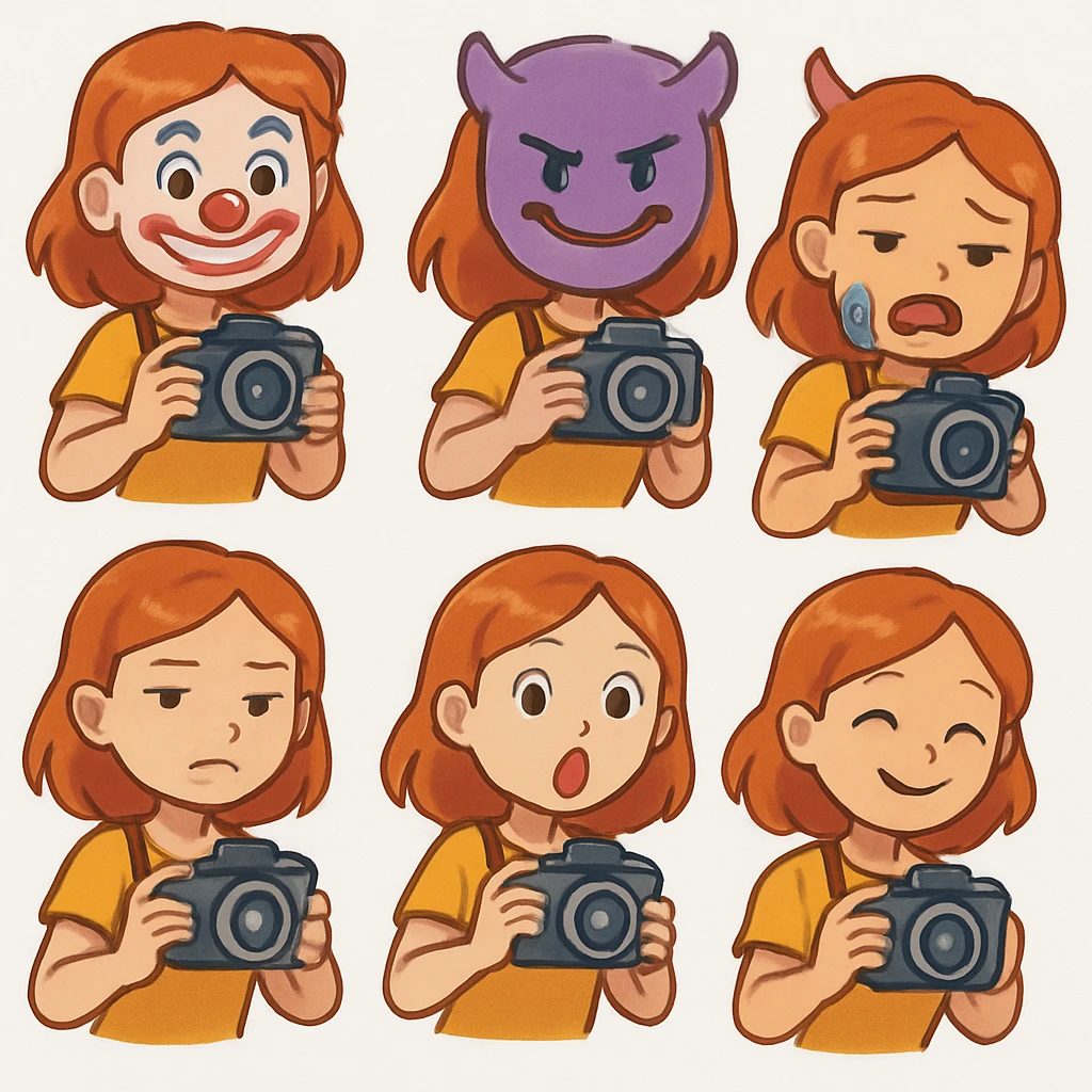 Red head girl with a camera emoji