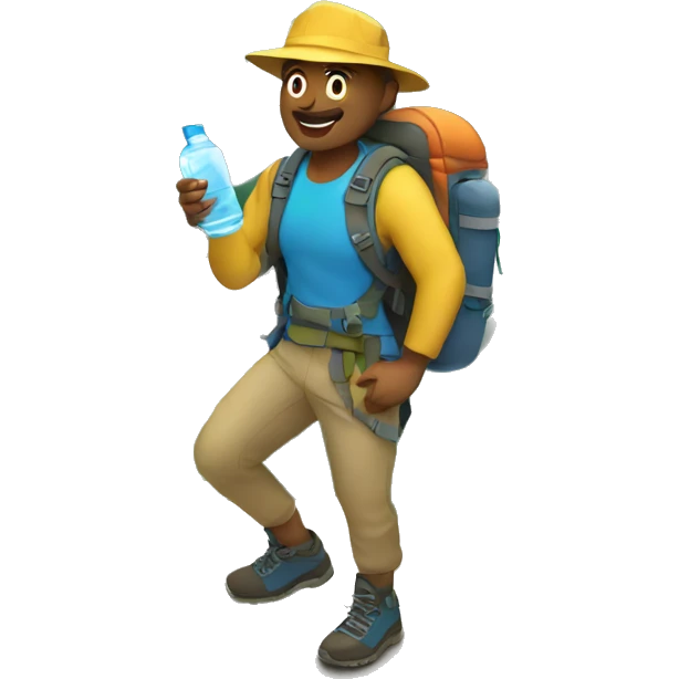 Hiking a mountain with water bottle in hand emoji