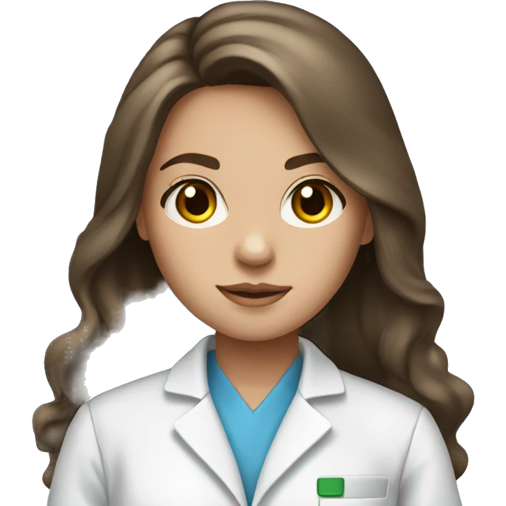 Brunette girl with long hair and blue eyes lab coat emoji