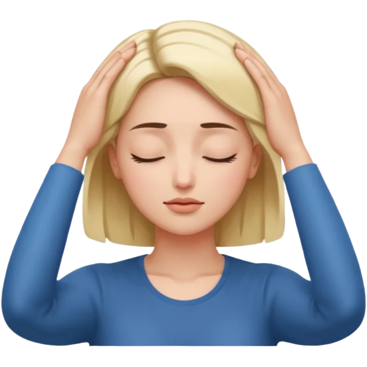 woman touching her own head with both hands while expanding mind emoji