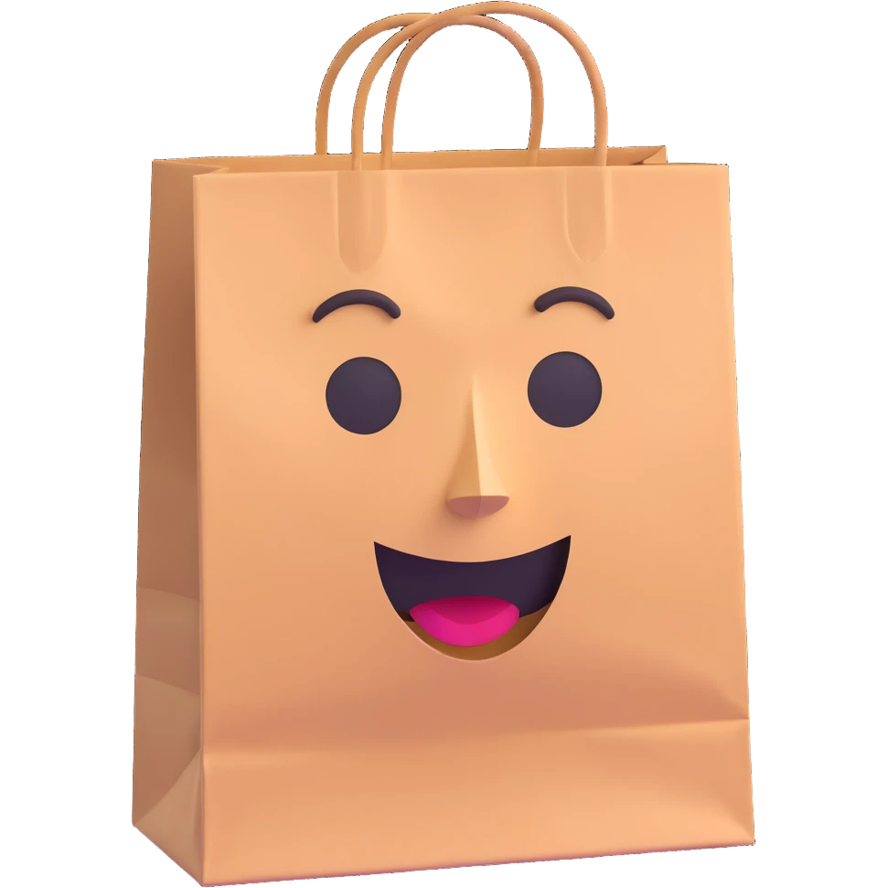 paper bag with a face emoji