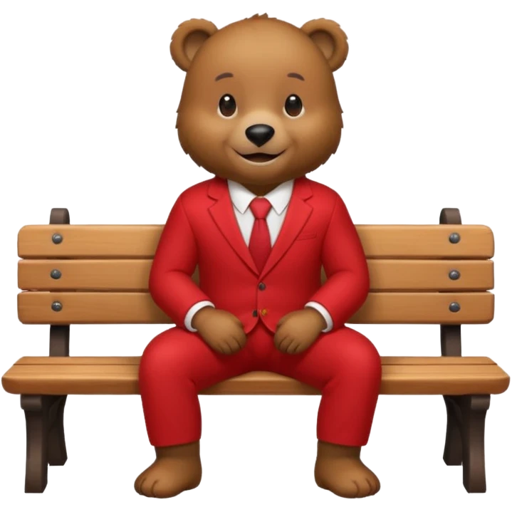 bear wearing a red suit sitting on a bench emoji