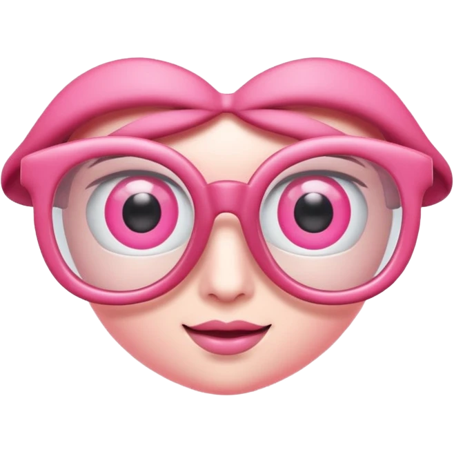 A 3D cartoon rose-pink eye spectacle, glossy curved frame, soft reflections, isolated on plain background, Memoji-style. . emoji