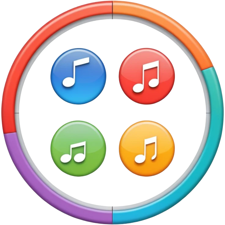 Circle divided into 4 segments with icon hints of visual, musical, theatrical, and literary arts emoji