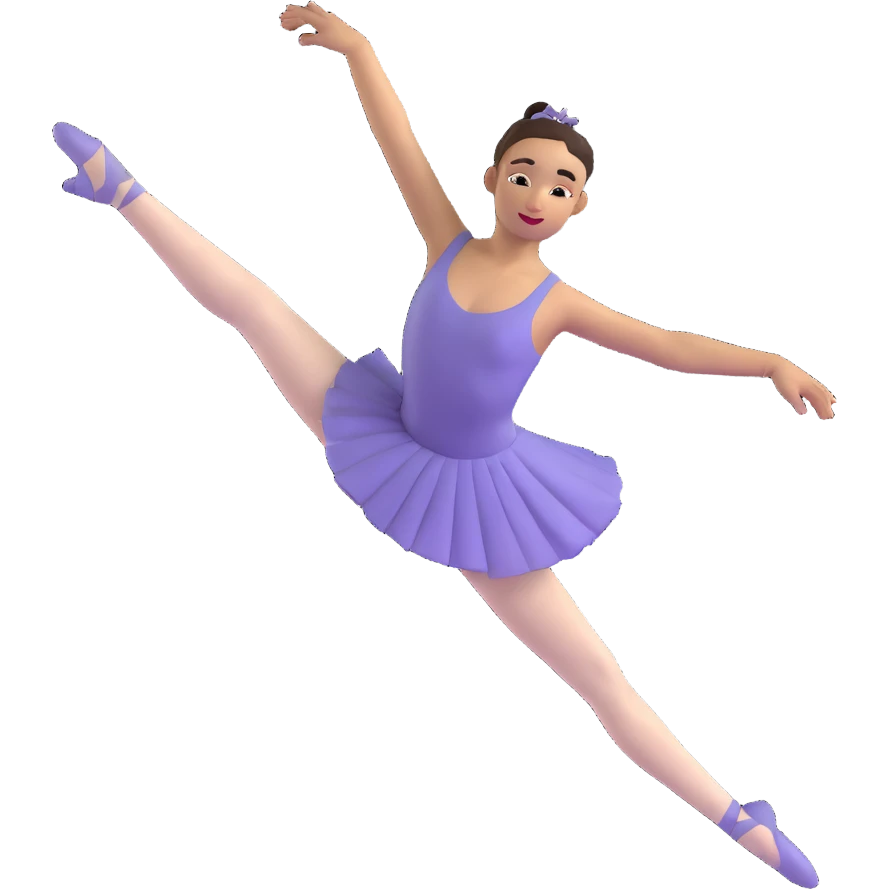 ballet dancer leaping, arms extended, poised expression emoji