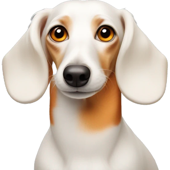 White dachshund with orange fur around her eyes and ears emoji