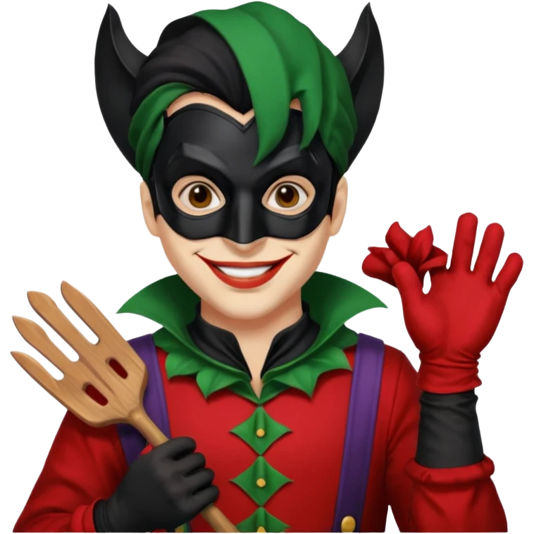 jester black and red mixed with an gardener and batman emoji