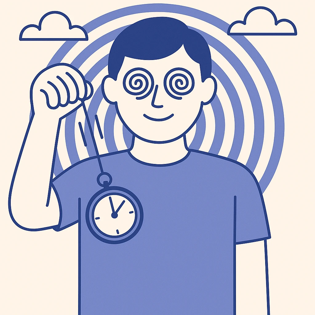 Add a hypnotic swirling background behind the person, maintaining the flat blue illustration style. emoji