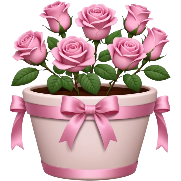 Flower pot with pink roses and ribbon emoji