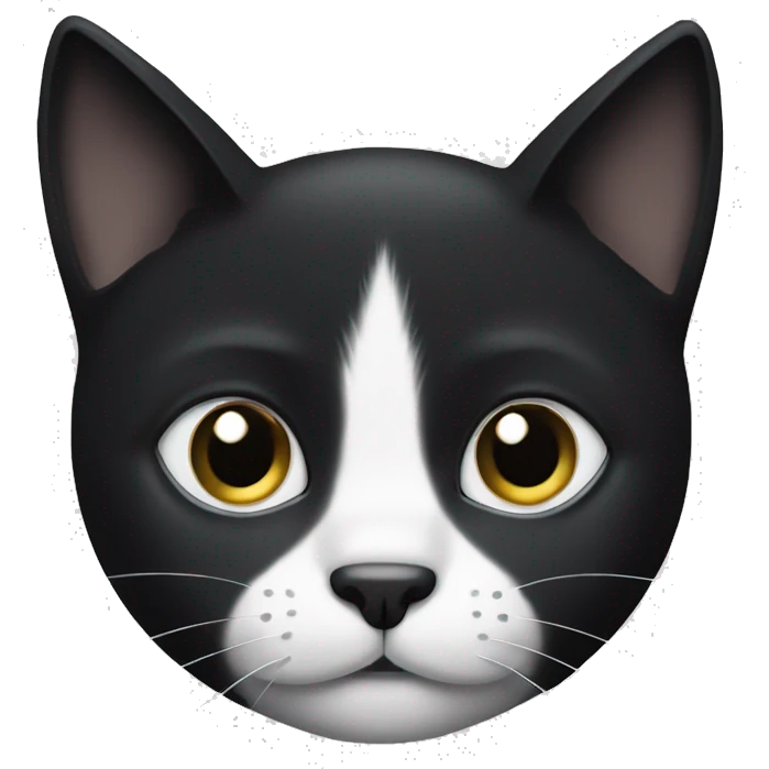 A black cat with a white spot on its nose, a white neck, and white paws. emoji
