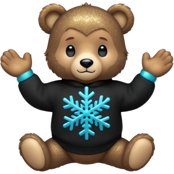 Glitter bear with cyan snowflake black sweatshirt emoji