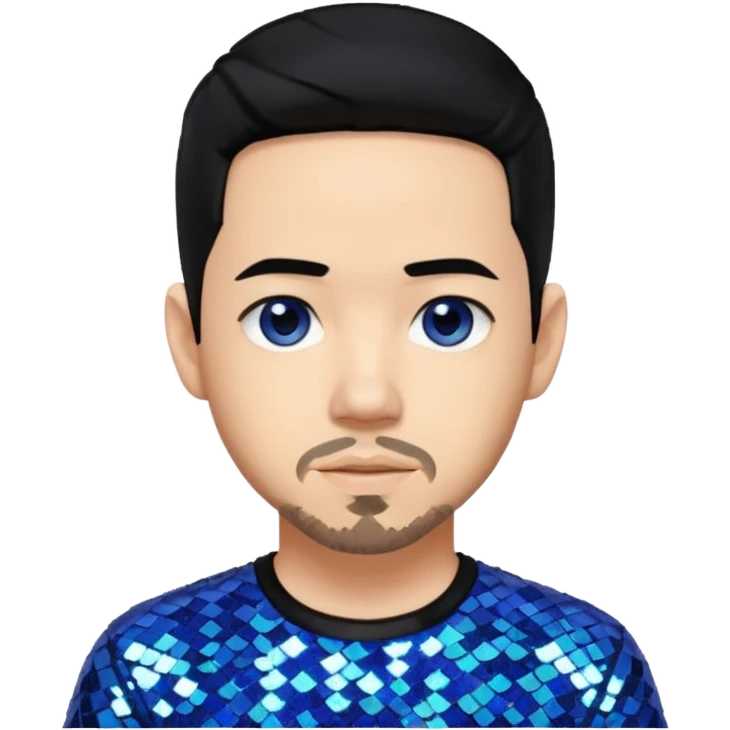 Mike Shinoda with black hair with blue highlight, black sequin shirt, brown eyes emoji