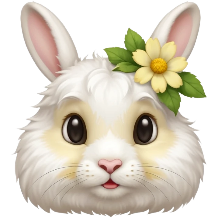 I want a cute rabbit with a light yellow flower on its ears making a kissing face emoji