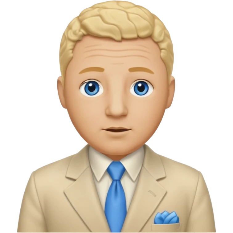 Curly Howard from the Three Stooges with blue eyes, blonde hair, ivory suit emoji