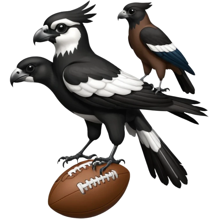 A magpie standing on top of a hawk that's tiered and the magpies holding a afl ball emoji