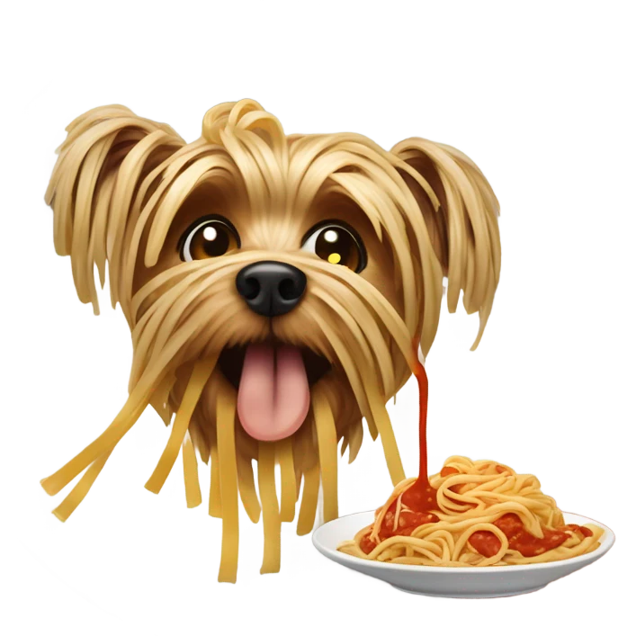 Yorkie eating spaghetti emoji