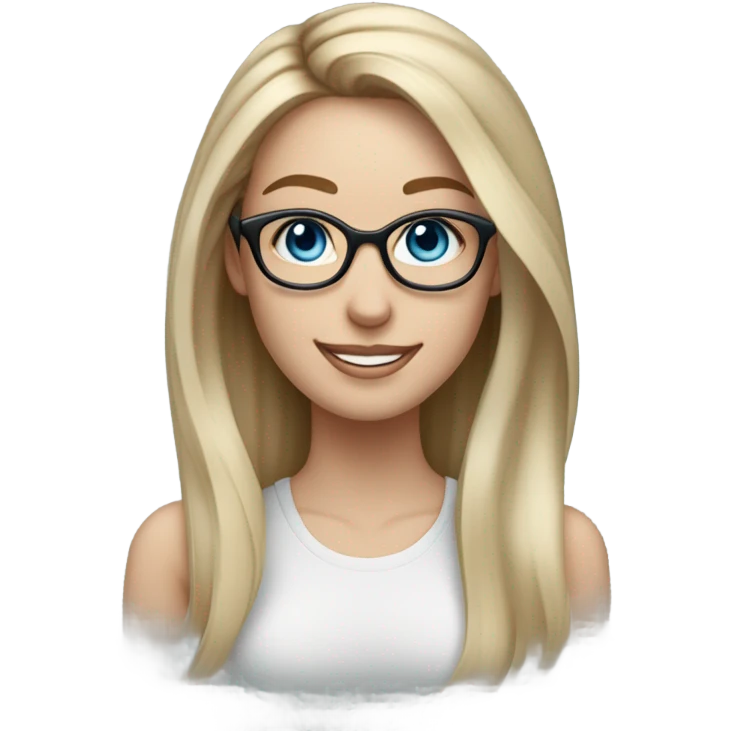 3d photo Realistic blonde Balayage straight hair pale beautiful tattooed woman with glasses and blue eyes happy and fashionable  emoji