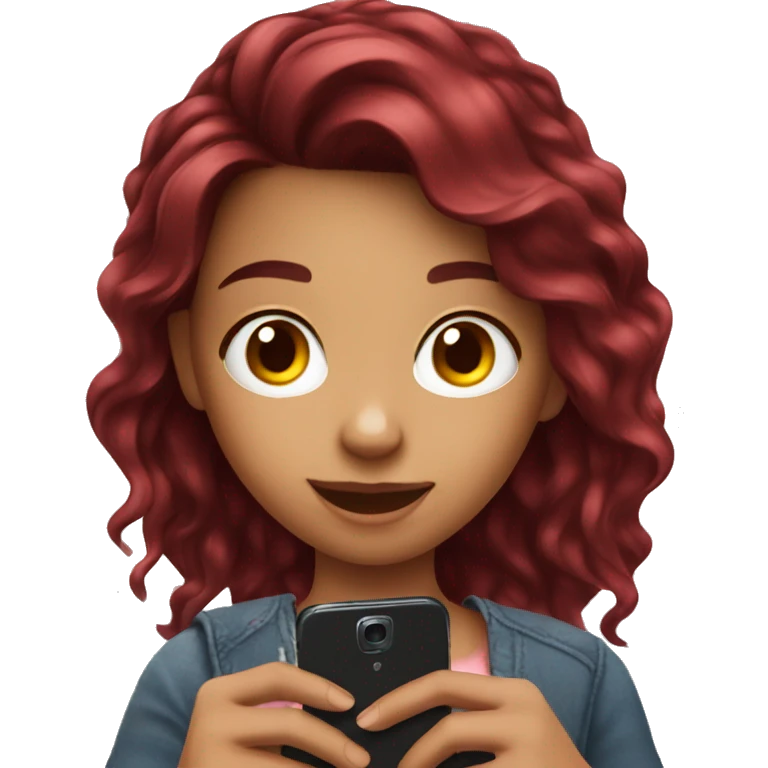 Burgundy haired Girl taking selfie with her phone emoji