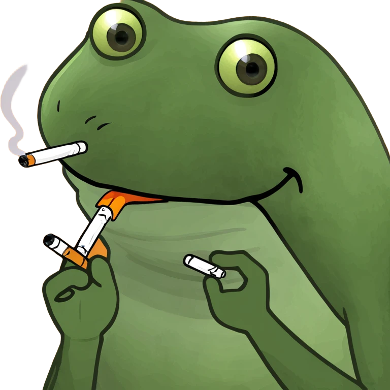 The frog smokes a cigarette and looks down in surprise  emoji
