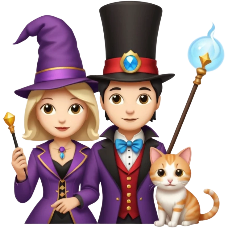 magician couple and their pet cat emoji