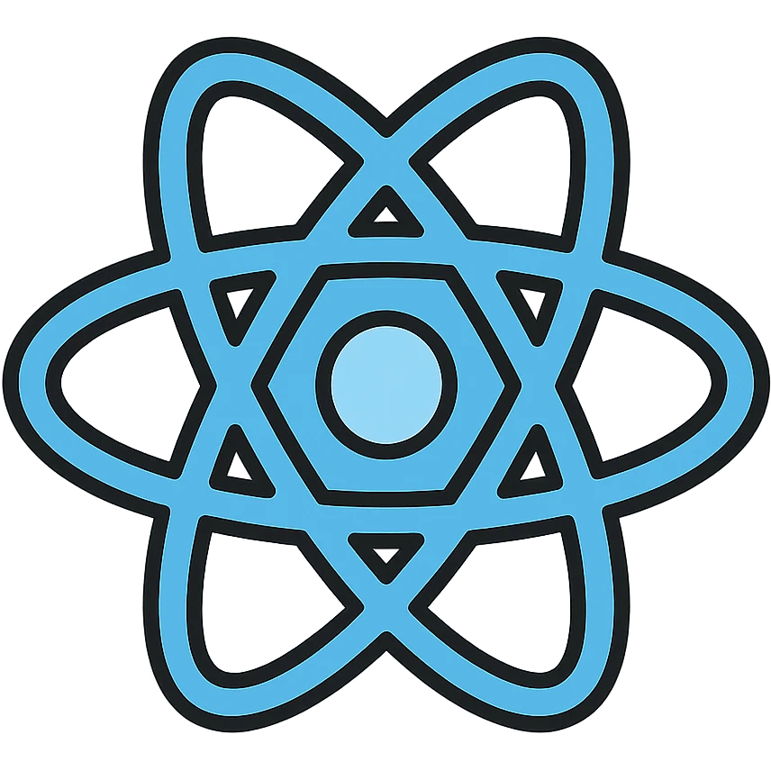 React logo, flat design, blue and white, no text emoji