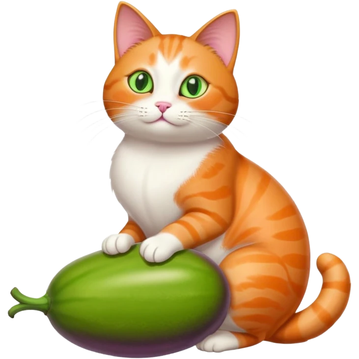 A cat with a big eggplant between its legs emoji