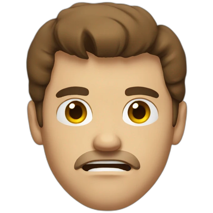 Man with brown hair with beige shirt angry defying face emoji