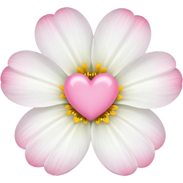 white flower with mini pink heart center emoji