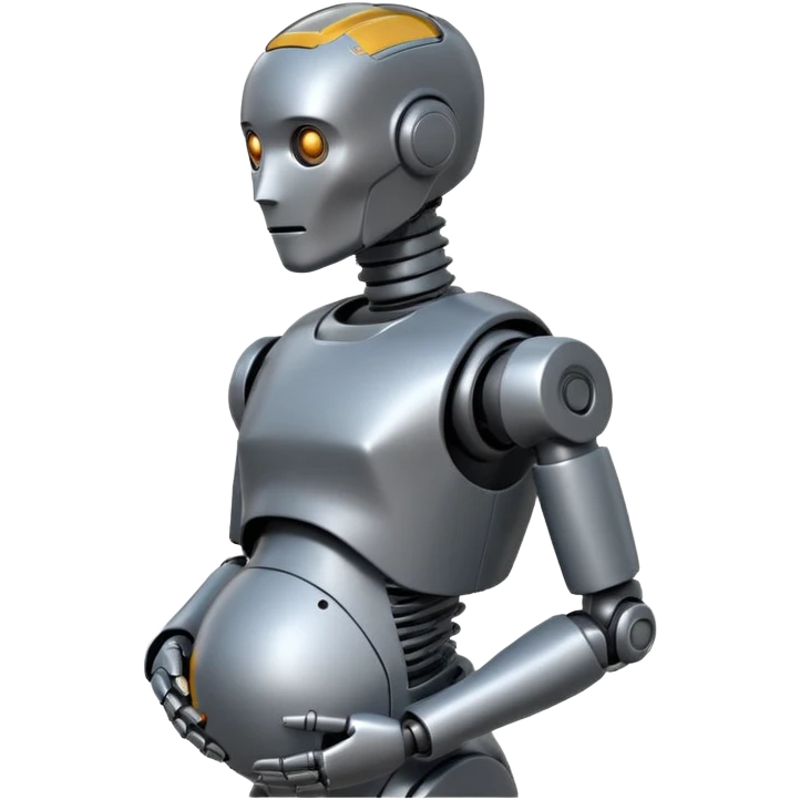 Pregnant male robot emoji. Profile view. Facing left. Square head. 2d. Animated style- not CGI. emoji