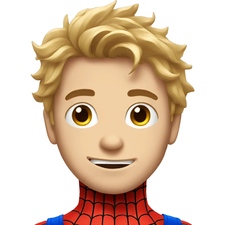 white boy with messy hair in spider man suit emoji