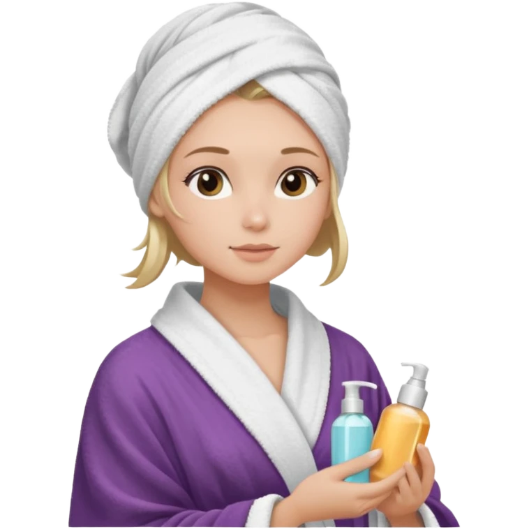 girls side profile  in robe and her hair in a towel with skin care on  emoji