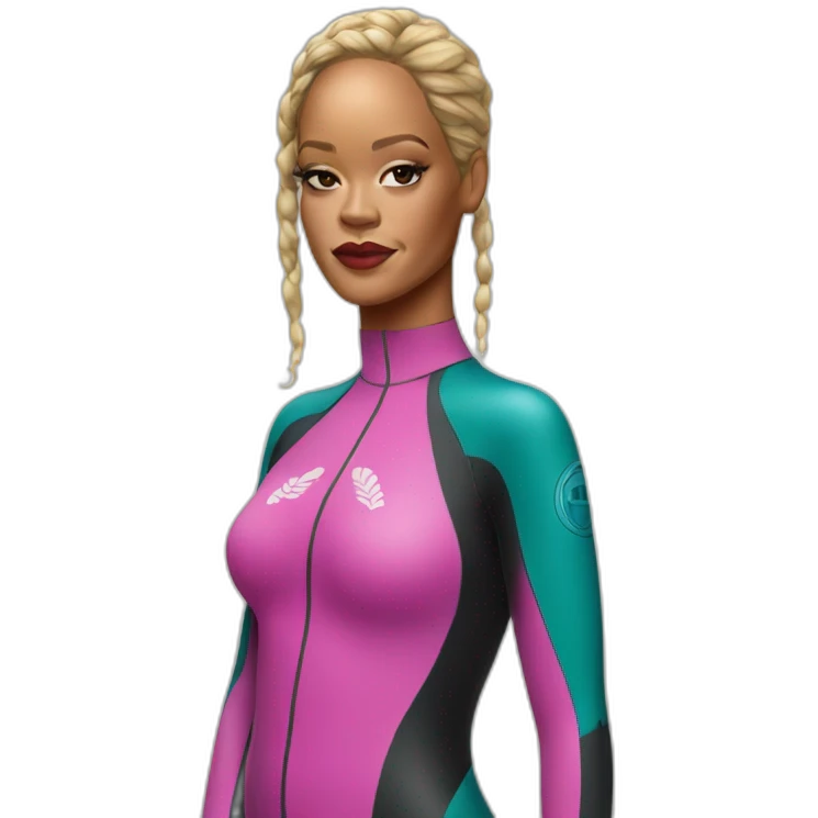 rihanna wearing a hawaii wetsuit hyperrealistic emoji