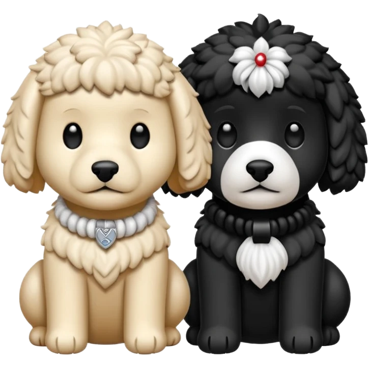 Un caniche blanco y otro caniche negro,los dos separados  emoji