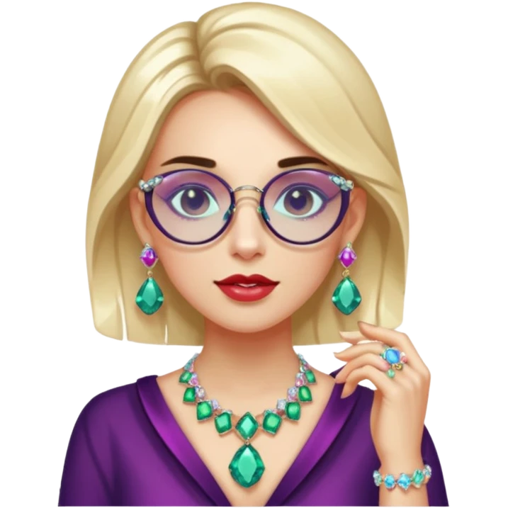 gem lover woman with gem accessories excessive amount gem glassess very big gem earrings emoji