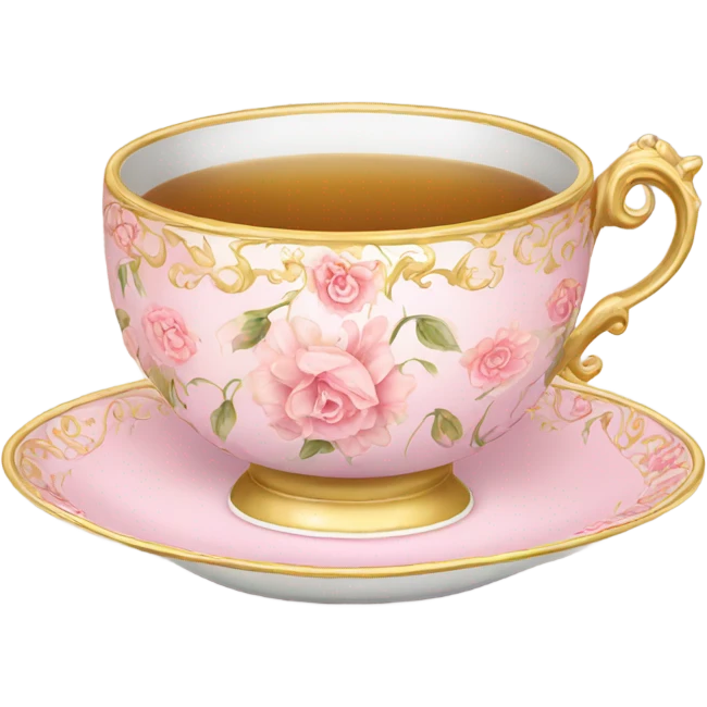 princess tea cup with pink flowers and gold details  emoji