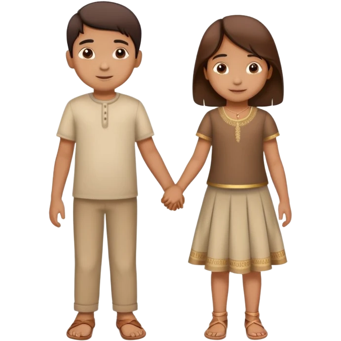 two Indian children (boy and girl) holding hands, boy lighter brown, girl medium brown, both age 5-6, simple background emoji