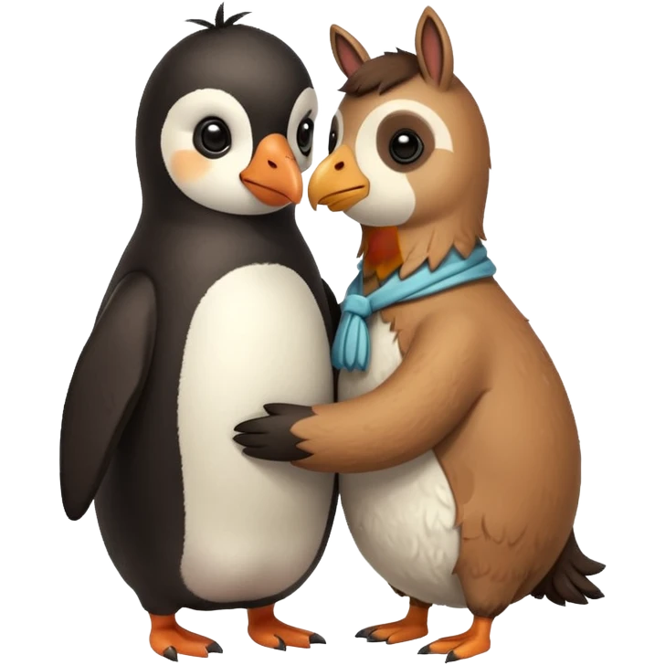 Penguin hugging llama emoji