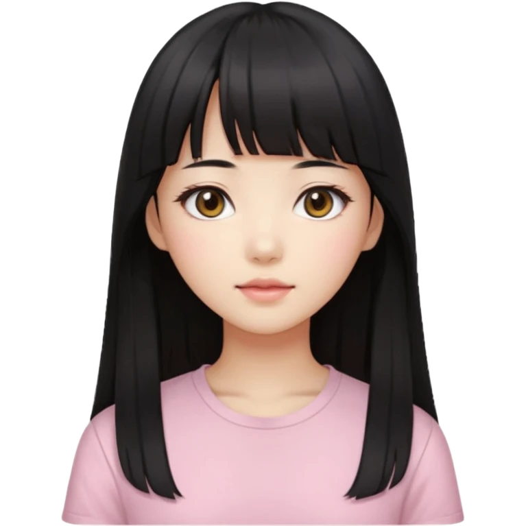 beautiful Korean girl, black long hair, bangs, beige eyes emoji