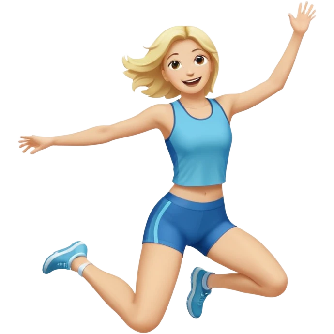 fit blonde woman jumping with joy emoji