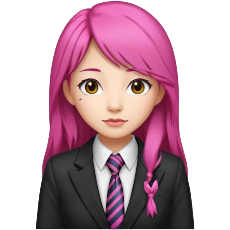 long black and pink haired asian woman with tie and blazer emoji