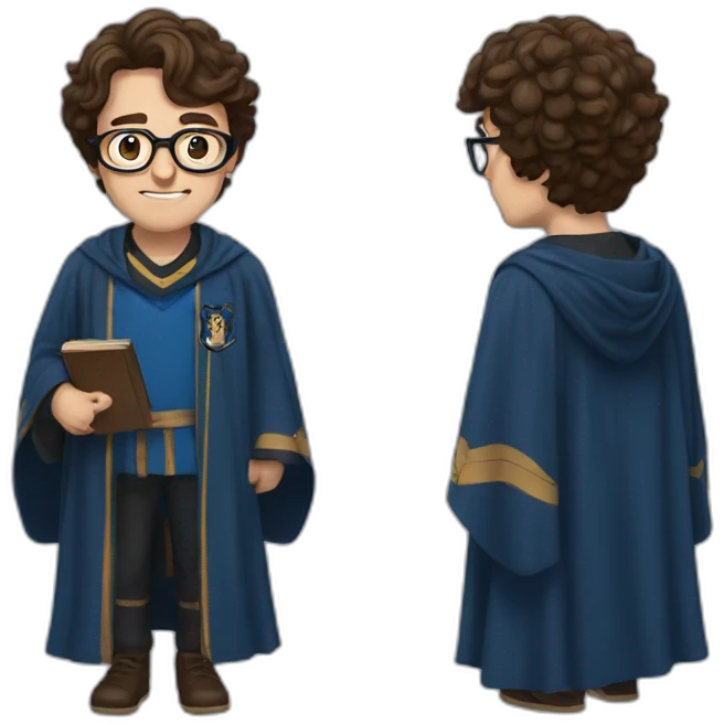 brown haired man wearing glasses and a Ravenclaw robe emoji
