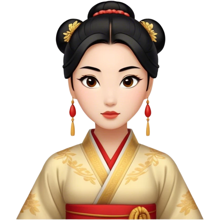 Cinematic Realistic Noble Mulan Portrait, depicted with lifelike, warm light-toned skin that reveals subtle texture and natural shadows. Her sleek black hair is intricately styled into a traditional bun with every strand rendered in exquisite detail, and her almond-shaped eyes, full of quiet resolve, are softly illuminated. She wears a meticulously detailed traditional robe with delicate red and gold accents, its rich fabric textures and gentle folds catching the light beautifully. The portrait radiates a natural, enchanting glow, capturing Mulan’s inner strength and timeless grace in a realistically painterly style. emoji