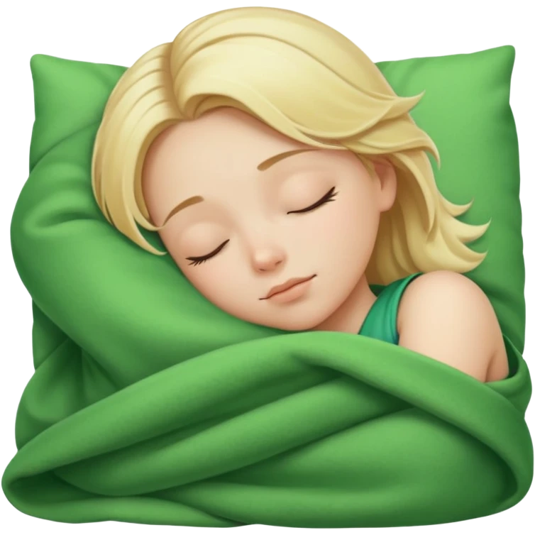 Girl with blonde hair sleeping with a green blanket emoji